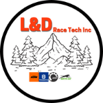 L&D Race Tech Logo featuring a tall mountain with trees all around it and a trail going through it all.